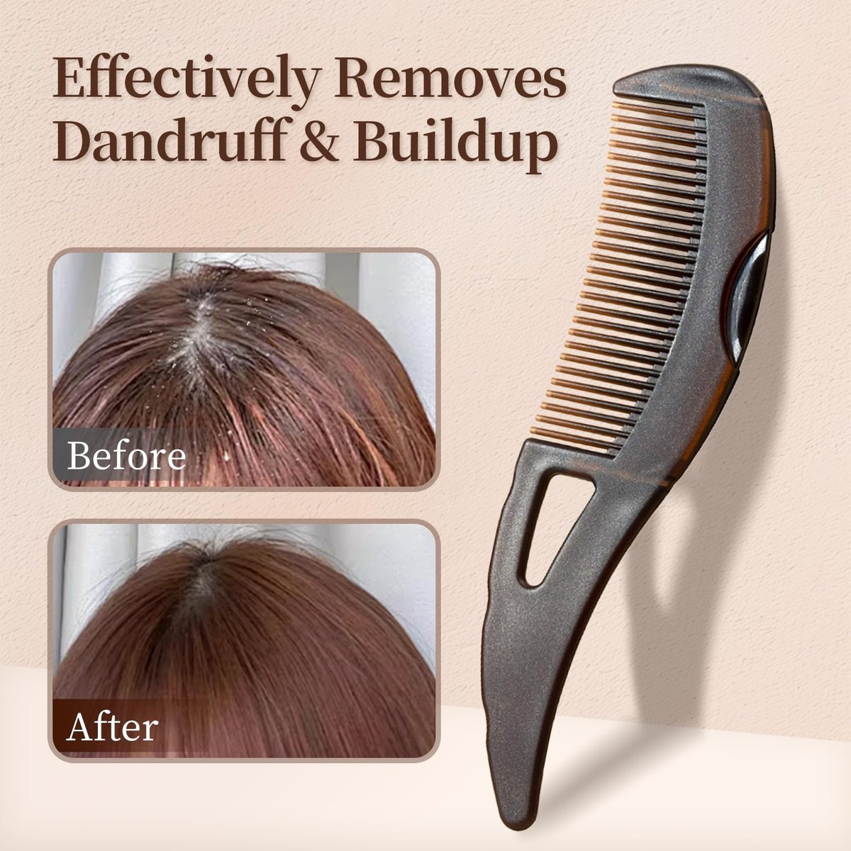 2-Pack Dandruff Comb: Scalp Sweep Detoxing Energy Comb for Scalp Cleaning, Exfoliation, Massage & Oil Buildup Removal – Plastic Hollow Tooth Hairbrush for Women, Men & Kids (Brown, Medium) - görsel 5