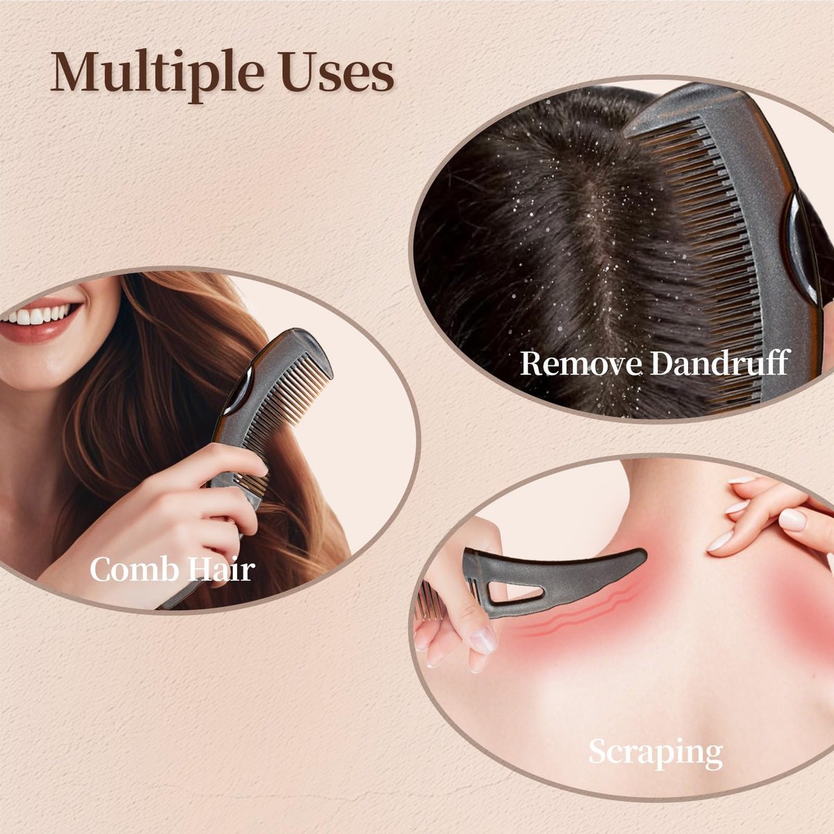 2-Pack Dandruff Comb: Scalp Sweep Detoxing Energy Comb for Scalp Cleaning, Exfoliation, Massage & Oil Buildup Removal – Plastic Hollow Tooth Hairbrush for Women, Men & Kids (Brown, Medium) - görsel 13