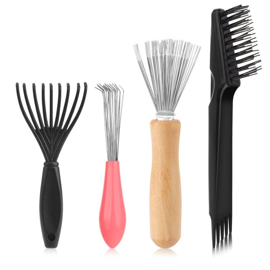 4-Piece Hairbrush Cleaner Tool Set – Metal Rake Comb & Mini Cleaning Brushes for Home & Salon Use