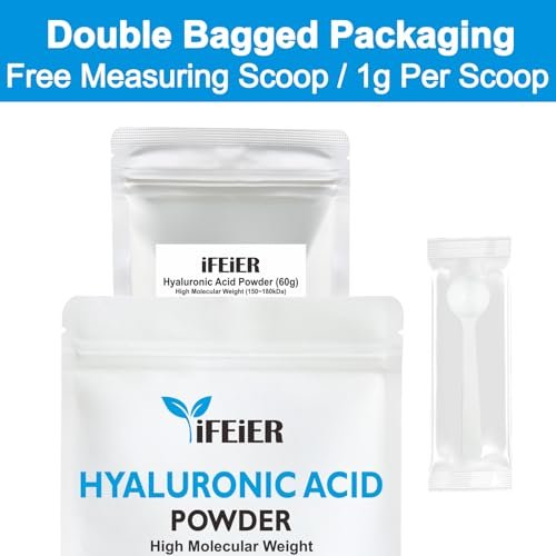 iFEiER 100% Pure Hyaluronic Acid Powder | High Molecular Weight Sodium Hyaluronate | 60g (2.12 oz) Cosmetics Grade for DIY Serums Avelisse