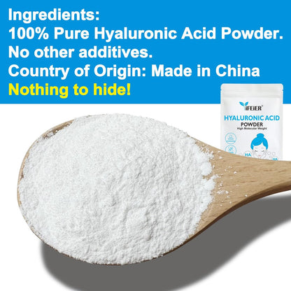 iFEiER 100% Pure Hyaluronic Acid Powder | High Molecular Weight Sodium Hyaluronate | 60g (2.12 oz) Cosmetics Grade for DIY Serums Avelisse