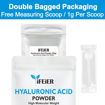 iFEiER 100% Pure Hyaluronic Acid Powder | High Molecular Weight Sodium Hyaluronate | 60g (2.12 oz) Cosmetics Grade for DIY Serums Avelisse