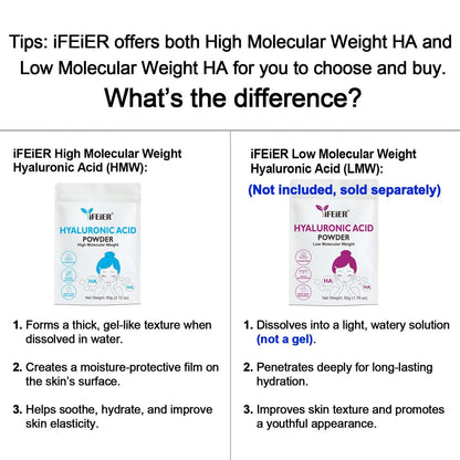 iFEiER 100% Pure Hyaluronic Acid Powder | High Molecular Weight Sodium Hyaluronate | 60g (2.12 oz) Cosmetics Grade for DIY Serums Avelisse