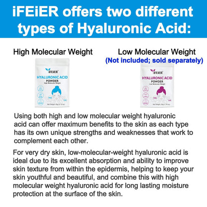 iFEiER 100% Pure Hyaluronic Acid Powder | High Molecular Weight Sodium Hyaluronate | 60g (2.12 oz) Cosmetics Grade for DIY Serums Avelisse