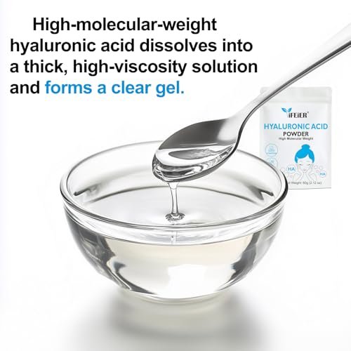 iFEiER 100% Pure Hyaluronic Acid Powder | High Molecular Weight Sodium Hyaluronate | 60g (2.12 oz) Cosmetics Grade for DIY Serums Avelisse