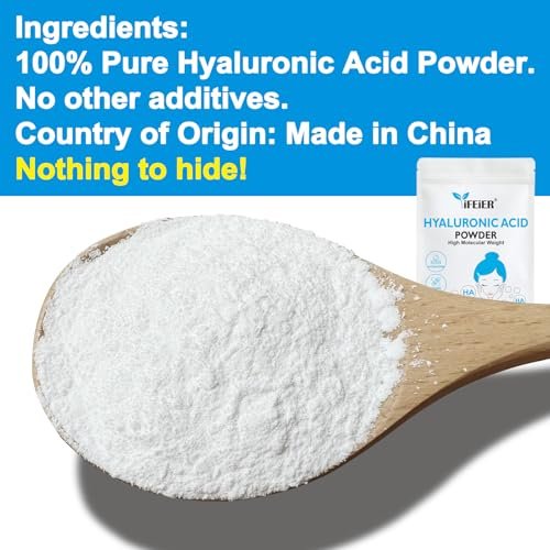 iFEiER 100% Pure Hyaluronic Acid Powder | High Molecular Weight Sodium Hyaluronate | 60g (2.12 oz) Cosmetics Grade for DIY Serums Avelisse