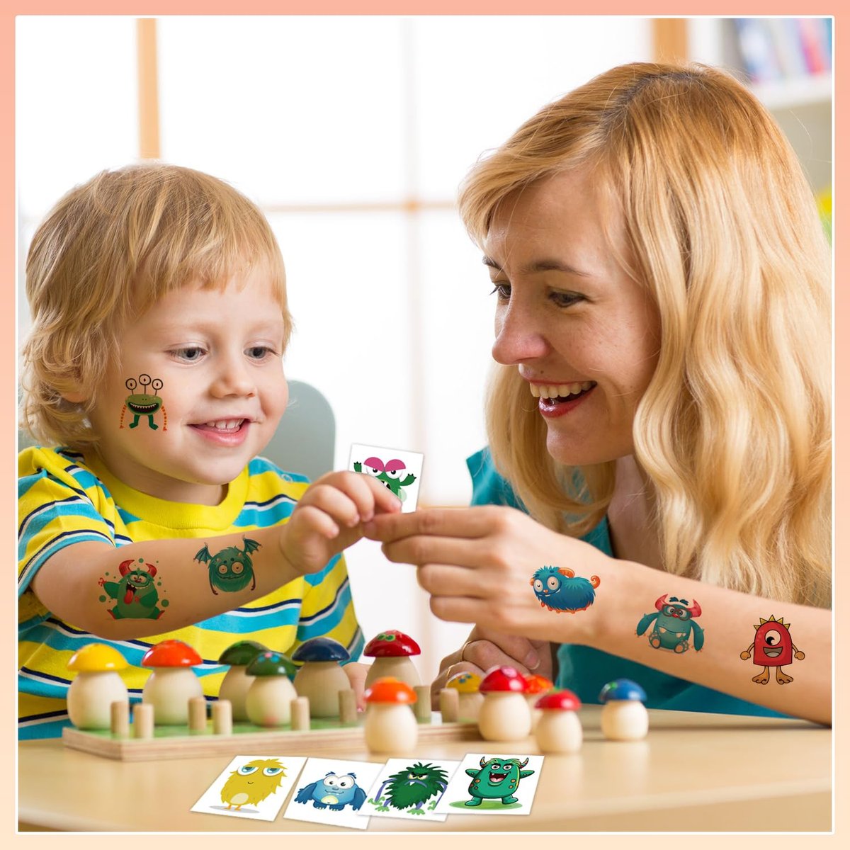 UVUXO 102 PCS Individually Wrapped Monster Temporary Tattoos for Kids - Cute Little Monster Tattoos for Girls and Boys, Body Arm Shoulder Fun Tattoo Stickers, Birthday Party Supplies Gifts - görsel 10