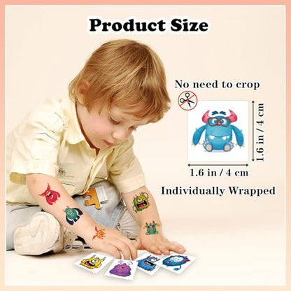 UVUXO 102 PCS Individually Wrapped Monster Temporary Tattoos for Kids - Cute Little Monster Tattoos for Girls and Boys, Body Arm Shoulder Fun Tattoo Stickers, Birthday Party Supplies Gifts