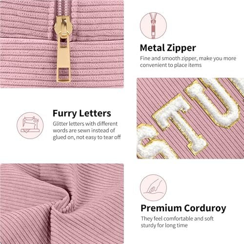 MAGEFY Corduroy Small Makeup Bag for Purse with Compartments – Cute Cosmetic Pouch for Women, Preppy Gift (Pink, STUFF) - görsel 10