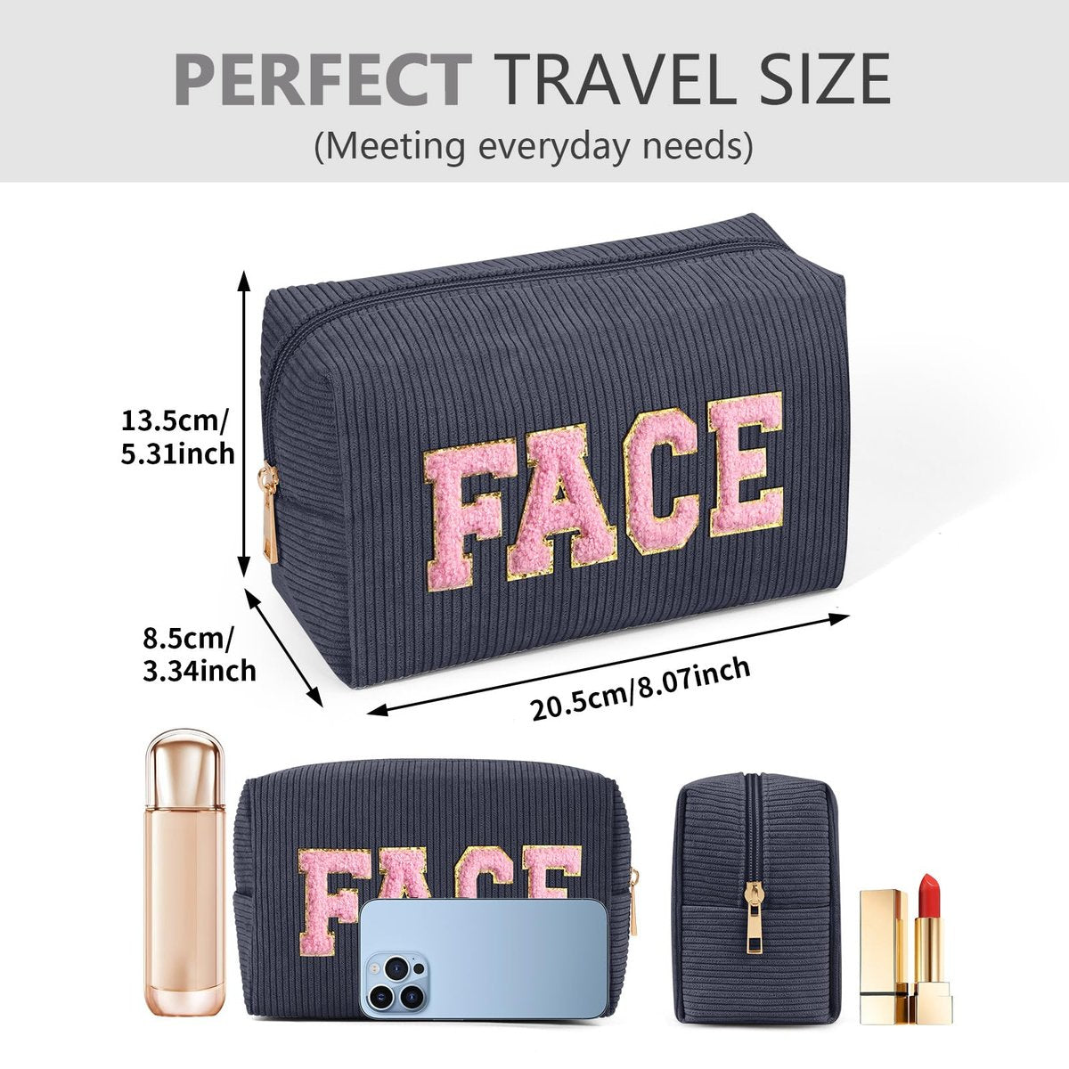 MAGEFY Small Makeup Bag for Purse - Portable Corduroy Makeup Pouch with Compartments for Women Travel Cosmetic Essential (Dark Gray, FACE) - görsel 7