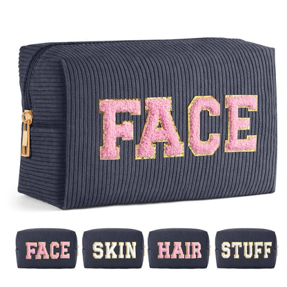 MAGEFY Small Makeup Bag for Purse - Portable Corduroy Makeup Pouch with Compartments for Women Travel Cosmetic Essential (Dark Gray, FACE)