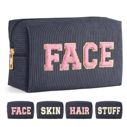 MAGEFY Small Makeup Bag for Purse - Portable Corduroy Makeup Pouch with Compartments for Women Travel Cosmetic Essential (Dark Gray, FACE)