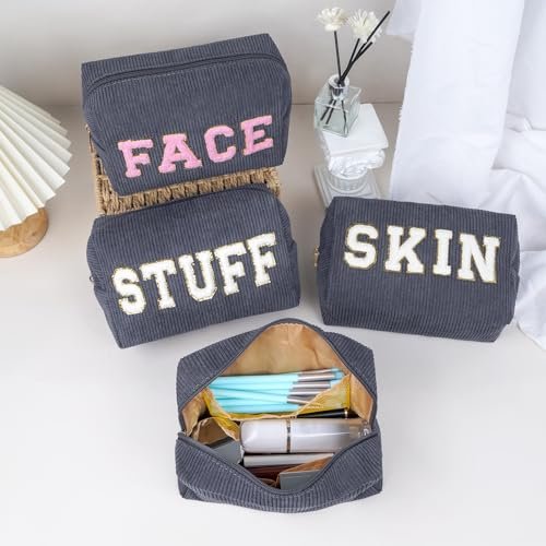 MAGEFY Small Makeup Bag for Purse - Portable Corduroy Makeup Pouch with Compartments for Women Travel Cosmetic Essential (Dark Gray, FACE) - görsel 12