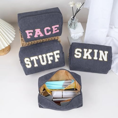 MAGEFY Small Makeup Bag for Purse - Portable Corduroy Makeup Pouch with Compartments for Women Travel Cosmetic Essential (Dark Gray, FACE)