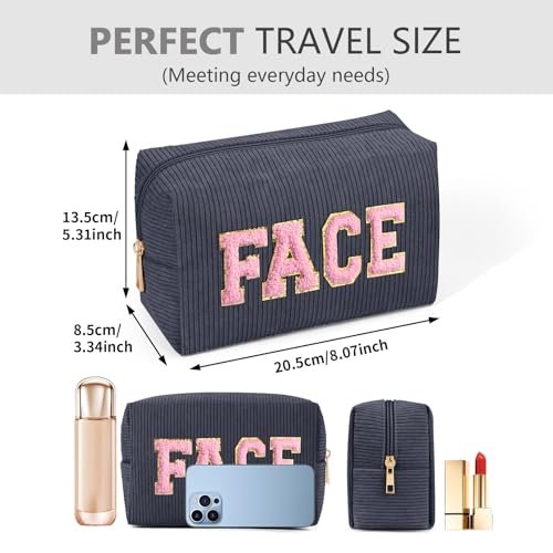 MAGEFY Small Makeup Bag for Purse - Portable Corduroy Makeup Pouch with Compartments for Women Travel Cosmetic Essential (Dark Gray, FACE) - görsel 8