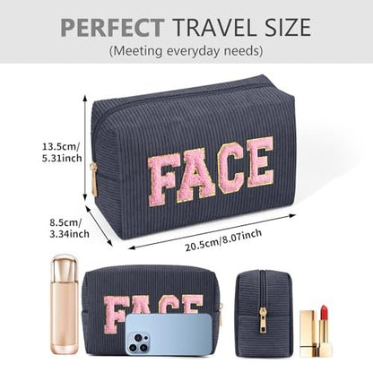 MAGEFY Small Makeup Bag for Purse - Portable Corduroy Makeup Pouch with Compartments for Women Travel Cosmetic Essential (Dark Gray, FACE)