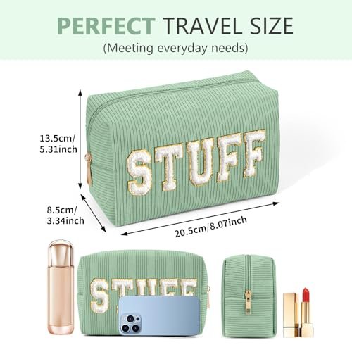 MAGEFY Small Corduroy Makeup Bag for Purse – Portable Cosmetic Pouch with Compartments for Women, Green (STUFF) - görsel 6