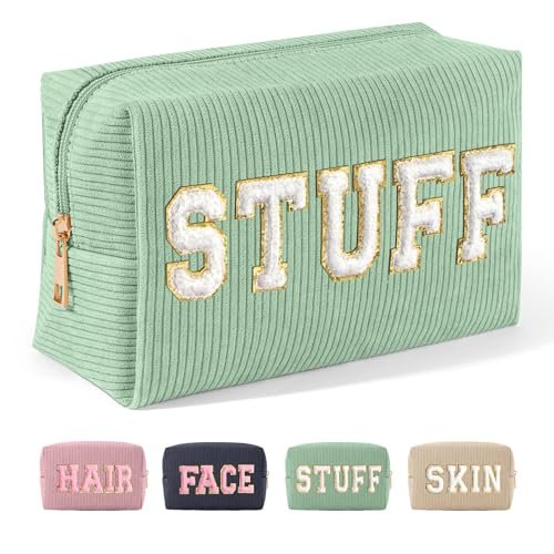 MAGEFY Small Corduroy Makeup Bag for Purse – Portable Cosmetic Pouch with Compartments for Women, Green (STUFF) - görsel 2