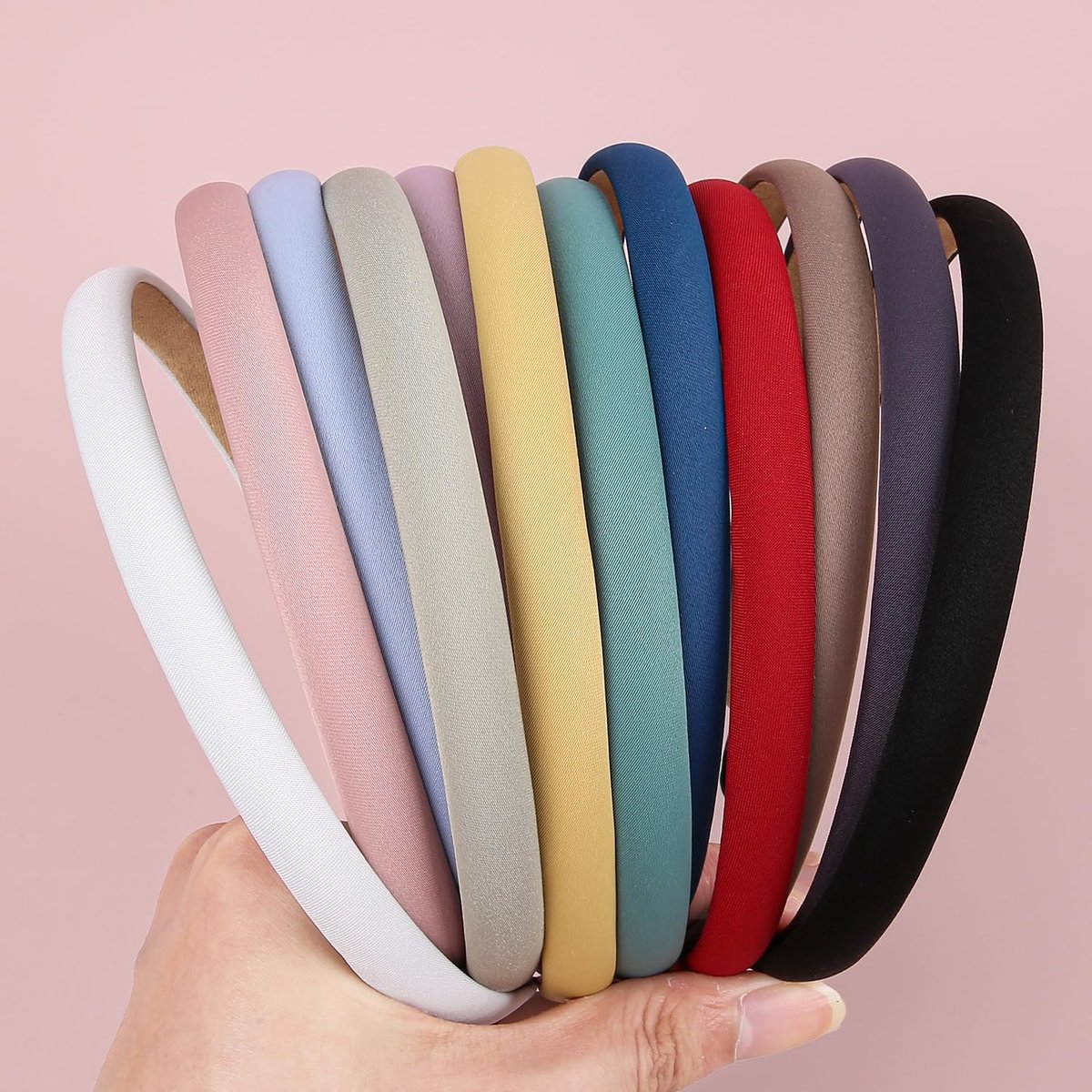 XIMA Solid Fabric Headbands for Women and Girls, 10mm Soft Satin Thin Non-Slip Hairbands - Set of 12 Multicolor Avelisse