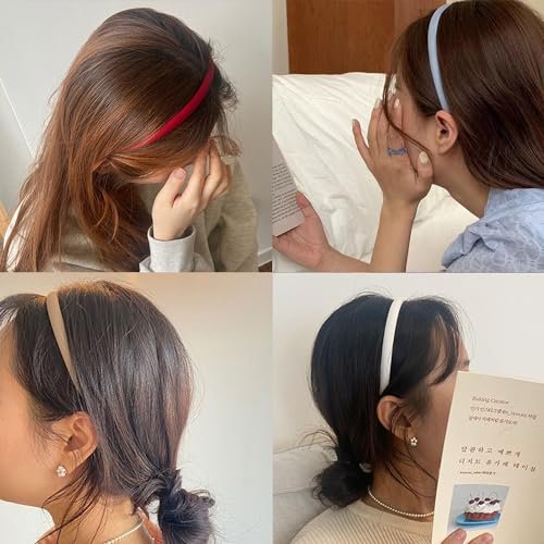 XIMA Solid Fabric Headbands for Women and Girls, 10mm Soft Satin Thin Non-Slip Hairbands - Set of 12 Multicolor Avelisse