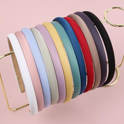 XIMA Solid Fabric Headbands for Women and Girls, 10mm Soft Satin Thin Non-Slip Hairbands - Set of 12 Multicolor Avelisse