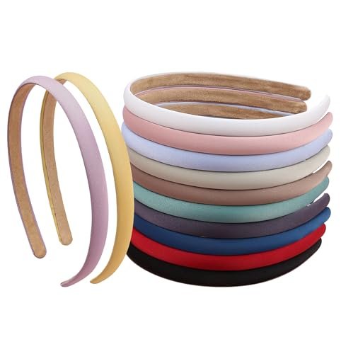 XIMA Solid Fabric Headbands for Women and Girls, 10mm Soft Satin Thin Non-Slip Hairbands - Set of 12 Multicolor Avelisse