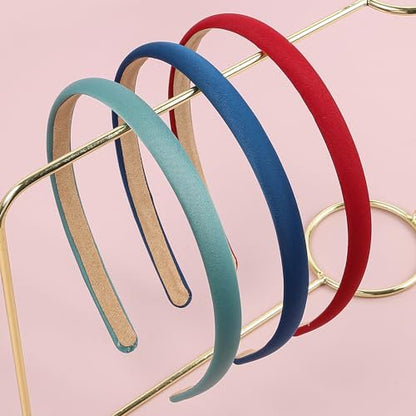 XIMA Solid Fabric Headbands for Women and Girls, 10mm Soft Satin Thin Non-Slip Hairbands - Set of 12 Multicolor Avelisse