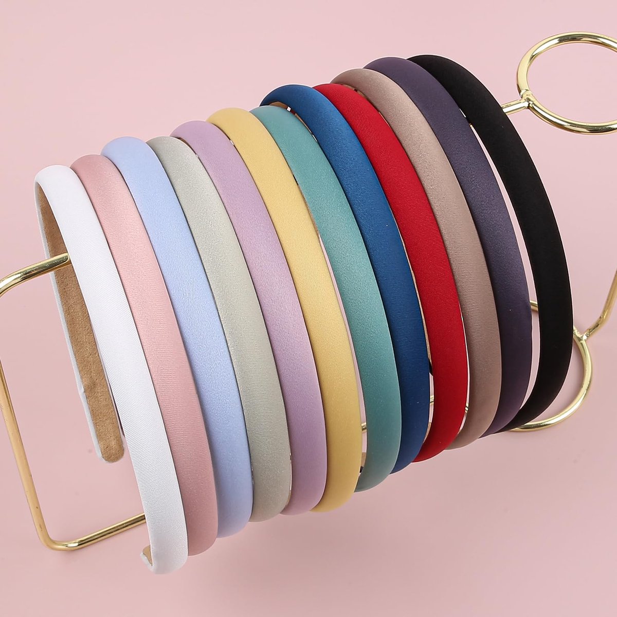 XIMA Solid Fabric Headbands for Women and Girls, 10mm Soft Satin Thin Non-Slip Hairbands - Set of 12 Multicolor Avelisse