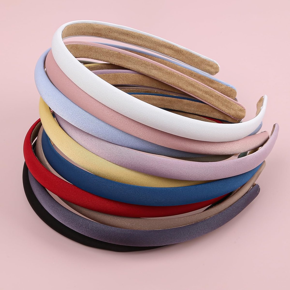 XIMA Solid Fabric Headbands for Women and Girls, 10mm Soft Satin Thin Non-Slip Hairbands - Set of 12 Multicolor Avelisse