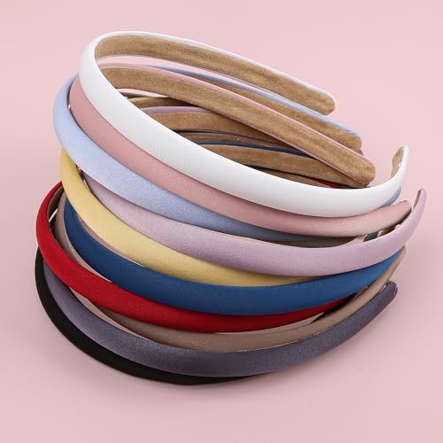 XIMA Solid Fabric Headbands for Women and Girls, 10mm Soft Satin Thin Non-Slip Hairbands - Set of 12 Multicolor Avelisse