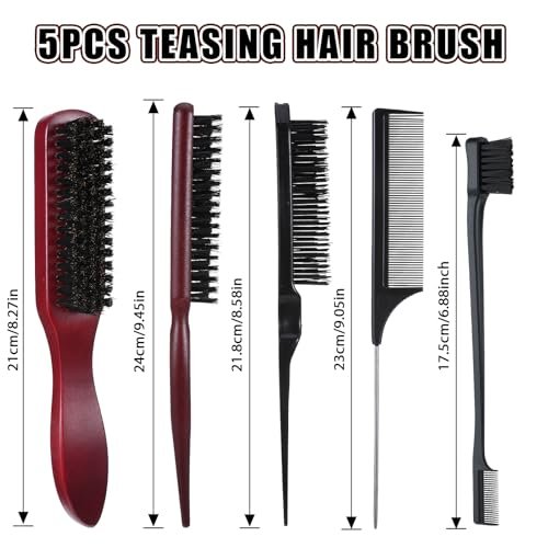 cobee 5-Piece Slick Back Hair Brush Set - Natural Boar Bristle Brush, Edge Control Brush, Teasing Comb & Wax Stick for Flyaways - Smooth Hair Parting & Styling Avelisse