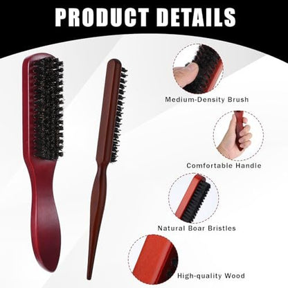 cobee 5-Piece Slick Back Hair Brush Set - Natural Boar Bristle Brush, Edge Control Brush, Teasing Comb & Wax Stick for Flyaways - Smooth Hair Parting & Styling Avelisse