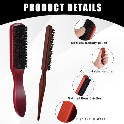 cobee 5-Piece Slick Back Hair Brush Set - Natural Boar Bristle Brush, Edge Control Brush, Teasing Comb & Wax Stick for Flyaways - Smooth Hair Parting & Styling Avelisse
