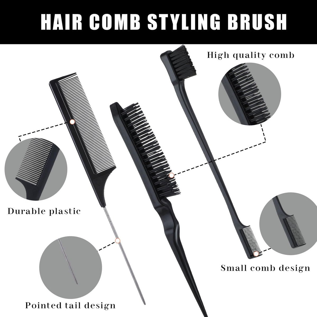 cobee 5-Piece Slick Back Hair Brush Set - Natural Boar Bristle Brush, Edge Control Brush, Teasing Comb & Wax Stick for Flyaways - Smooth Hair Parting & Styling Avelisse
