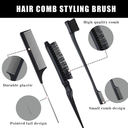 cobee 5-Piece Slick Back Hair Brush Set - Natural Boar Bristle Brush, Edge Control Brush, Teasing Comb & Wax Stick for Flyaways - Smooth Hair Parting & Styling Avelisse