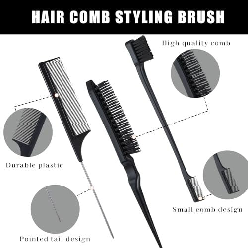 cobee 5-Piece Slick Back Hair Brush Set - Natural Boar Bristle Brush, Edge Control Brush, Teasing Comb & Wax Stick for Flyaways - Smooth Hair Parting & Styling Avelisse