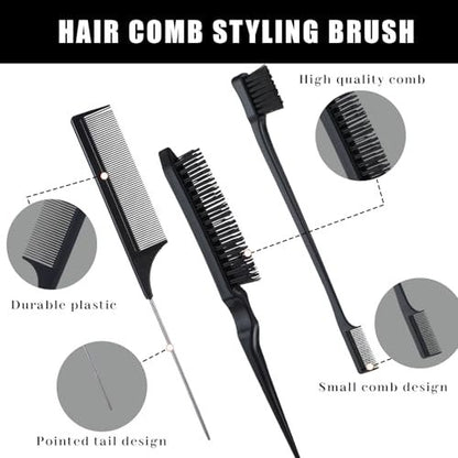 cobee 5-Piece Slick Back Hair Brush Set - Natural Boar Bristle Brush, Edge Control Brush, Teasing Comb & Wax Stick for Flyaways - Smooth Hair Parting & Styling Avelisse