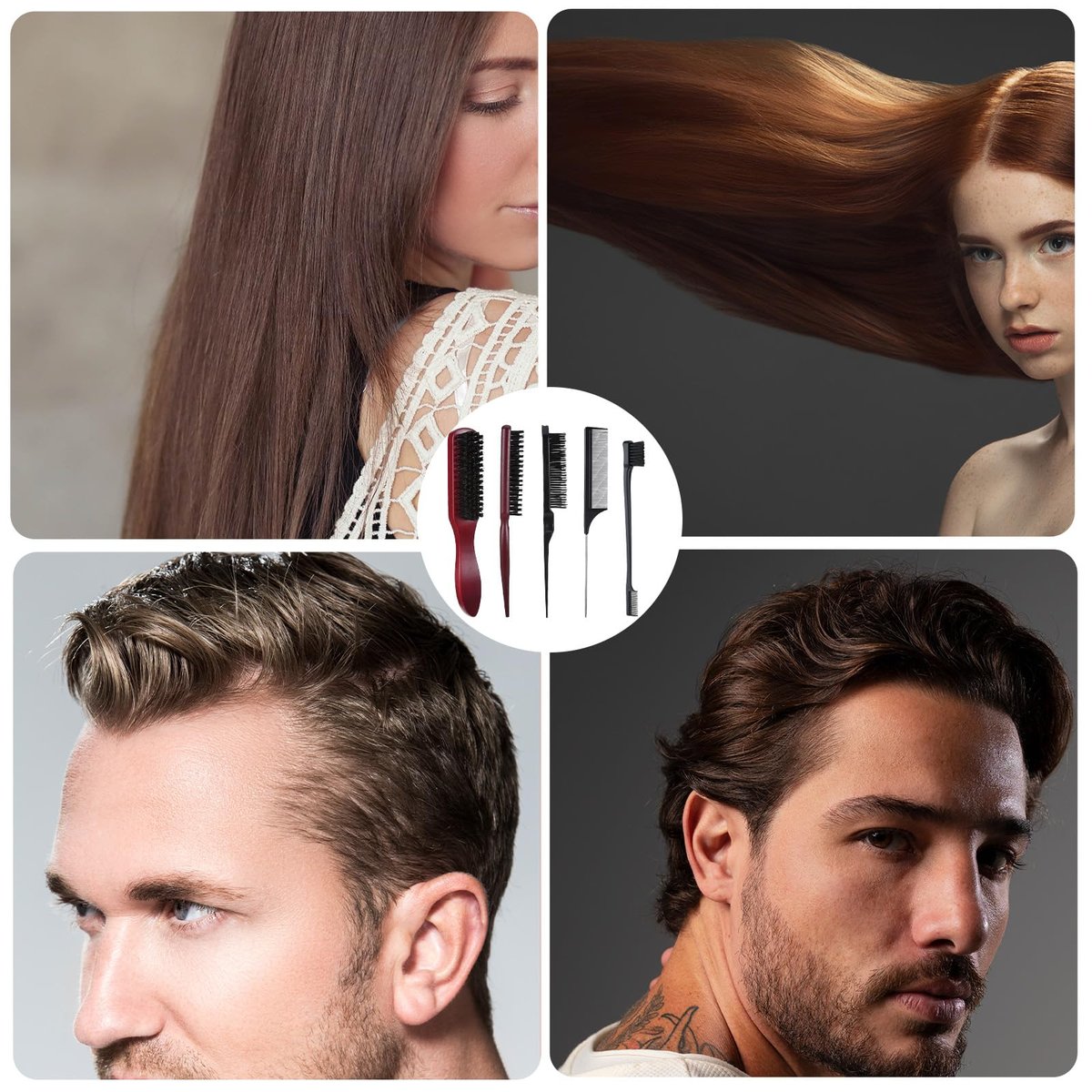 cobee 5-Piece Slick Back Hair Brush Set - Natural Boar Bristle Brush, Edge Control Brush, Teasing Comb & Wax Stick for Flyaways - Smooth Hair Parting & Styling Avelisse