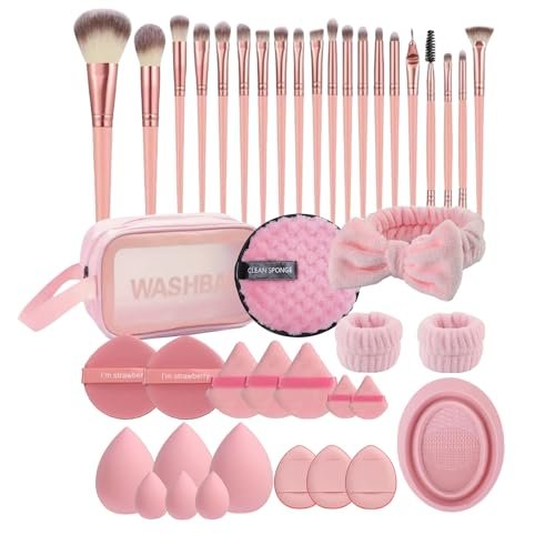 HIUZAR 42-Piece Makeup Brush Set: Premium Synthetic Foundation, Concealer, Eyeshadow, Blush Brushes with Sponge & Powder Puffs for Beginners & Professionals Avelisse