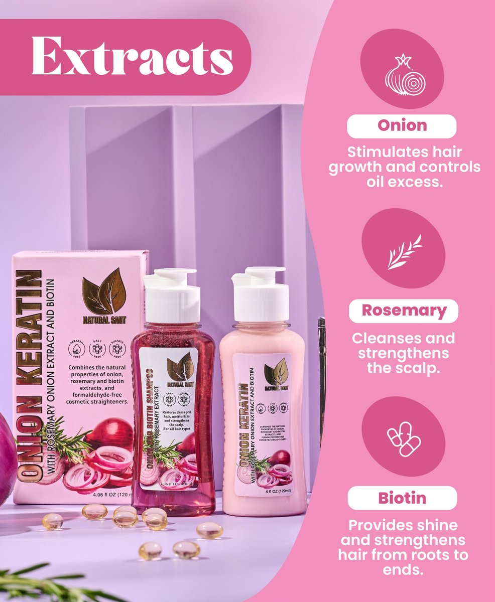 NATURAL SANT Onion Keratin DuoBox 120ml – Deep Repair & Smoothing for Dry, Damaged Hair, Frizz Control & Heat Protection with Biotin & Rosemary Avelisse