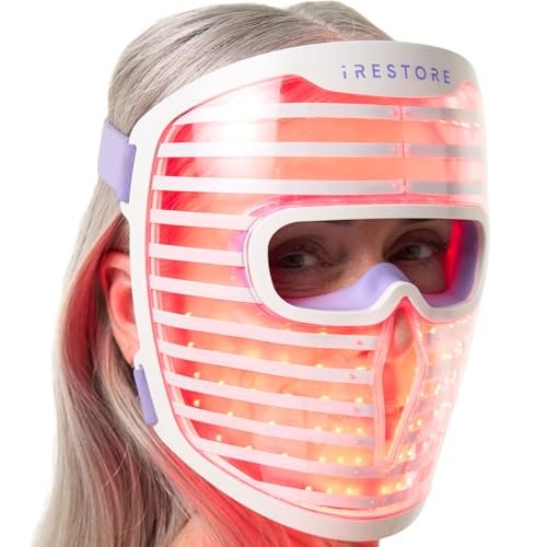 iRestore LED Face Mask for Youthful Skin: Red, Blue & Infrared Light Therapy for Wrinkles, Fine Lines & Dark Spots - 360 LEDs Skincare Device for Women & Men Avelisse