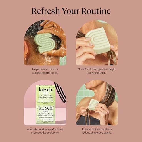 Kitsch Clarifying Tea Tree Shampoo and Conditioner Set – Natural Scalp & Oil Control Hair Care Bars for Women and Men – Paraben, Sulfate & Silicone Free – Made in USA – 2 Count Avelisse