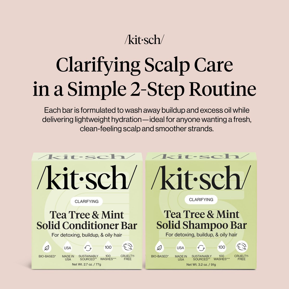 Kitsch Clarifying Tea Tree Shampoo and Conditioner Set – Natural Scalp & Oil Control Hair Care Bars for Women and Men – Paraben, Sulfate & Silicone Free – Made in USA – 2 Count Avelisse