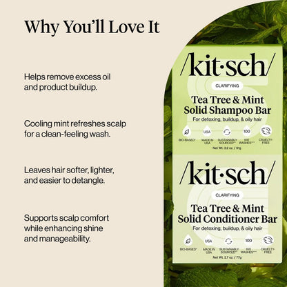 Kitsch Clarifying Tea Tree Shampoo and Conditioner Set – Natural Scalp & Oil Control Hair Care Bars for Women and Men – Paraben, Sulfate & Silicone Free – Made in USA – 2 Count Avelisse