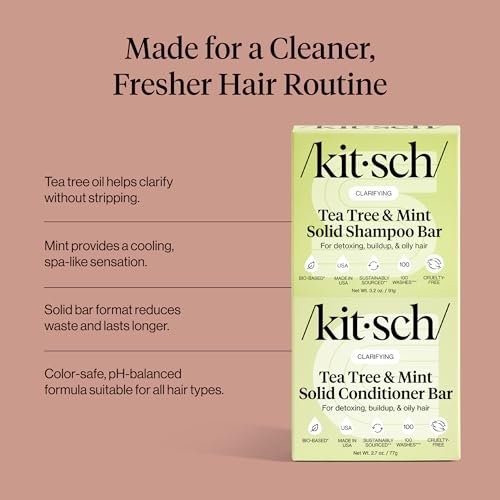 Kitsch Clarifying Tea Tree Shampoo and Conditioner Set – Natural Scalp & Oil Control Hair Care Bars for Women and Men – Paraben, Sulfate & Silicone Free – Made in USA – 2 Count Avelisse