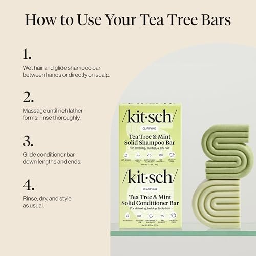 Kitsch Clarifying Tea Tree Shampoo and Conditioner Set – Natural Scalp & Oil Control Hair Care Bars for Women and Men – Paraben, Sulfate & Silicone Free – Made in USA – 2 Count Avelisse