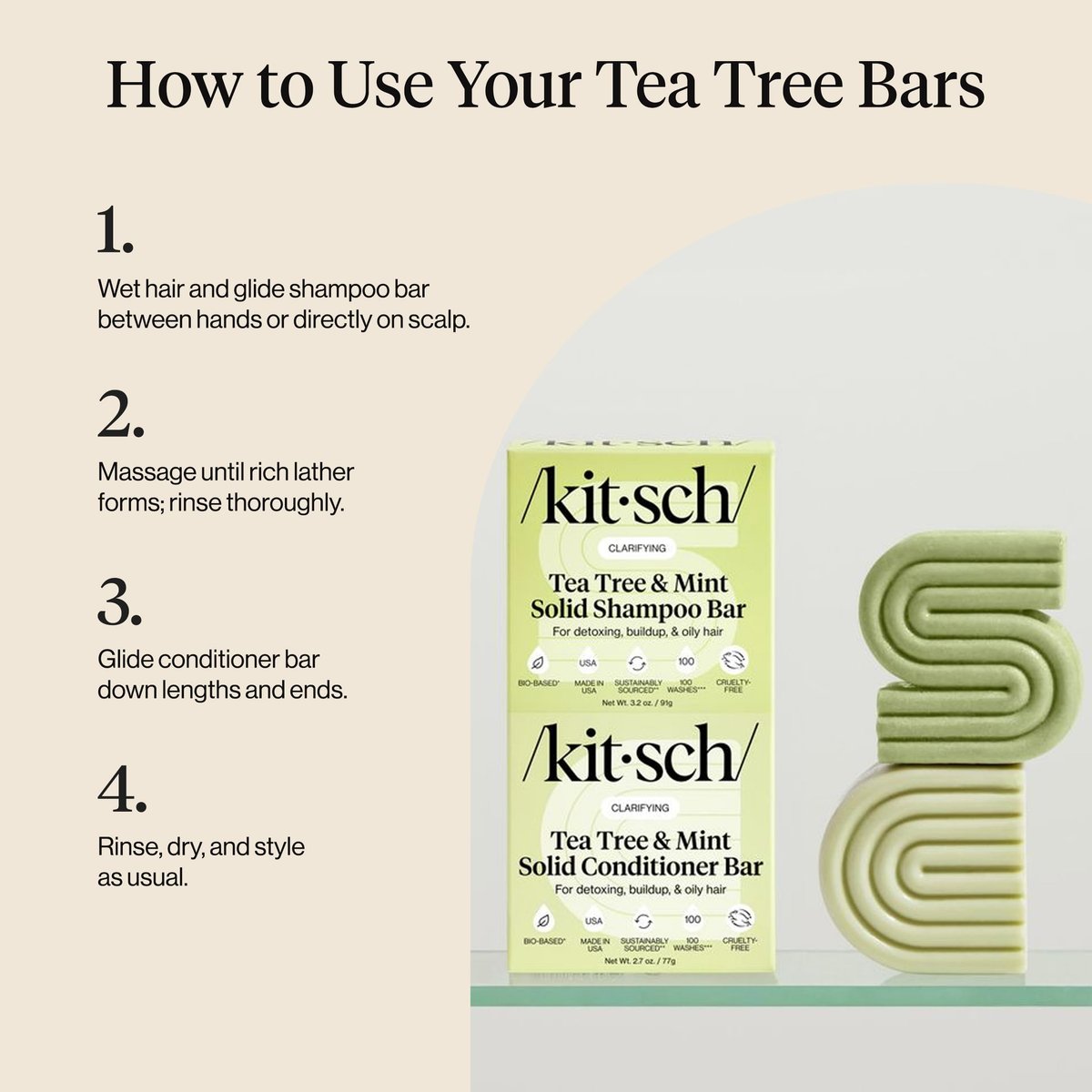Kitsch Clarifying Tea Tree Shampoo and Conditioner Set – Natural Scalp & Oil Control Hair Care Bars for Women and Men – Paraben, Sulfate & Silicone Free – Made in USA – 2 Count Avelisse