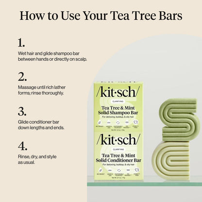 Kitsch Clarifying Tea Tree Shampoo and Conditioner Set – Natural Scalp & Oil Control Hair Care Bars for Women and Men – Paraben, Sulfate & Silicone Free – Made in USA – 2 Count Avelisse