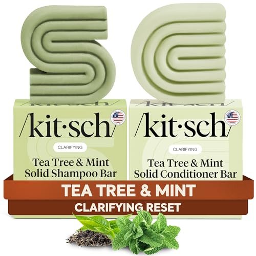 Kitsch Clarifying Tea Tree Shampoo and Conditioner Set – Natural Scalp & Oil Control Hair Care Bars for Women and Men – Paraben, Sulfate & Silicone Free – Made in USA – 2 Count Avelisse