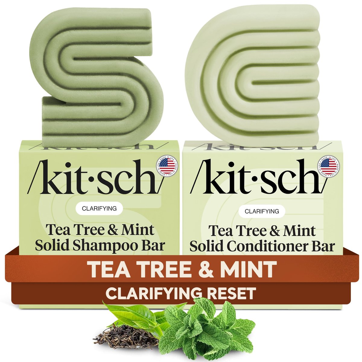 Kitsch Clarifying Tea Tree Shampoo and Conditioner Set – Natural Scalp & Oil Control Hair Care Bars for Women and Men – Paraben, Sulfate & Silicone Free – Made in USA – 2 Count Avelisse